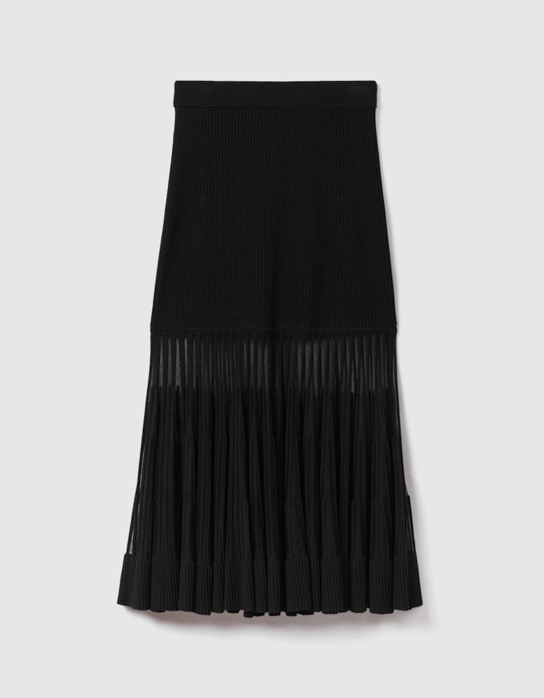 Knitted Sheer Flared Midi Skirt