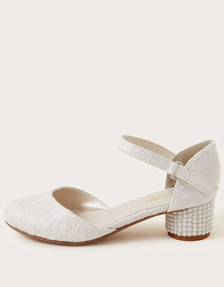 Girls Pretty Lacey Two Part Heel Shoes - Ivory