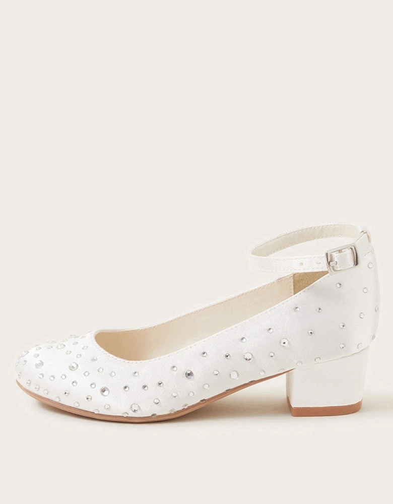 Girls Amber Diamante Heel Shoes - Ivory