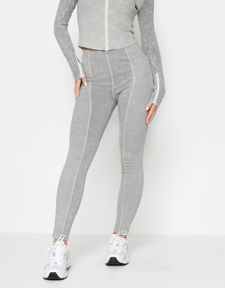 Petite Contrast Rib Legging Grey Acid Wash