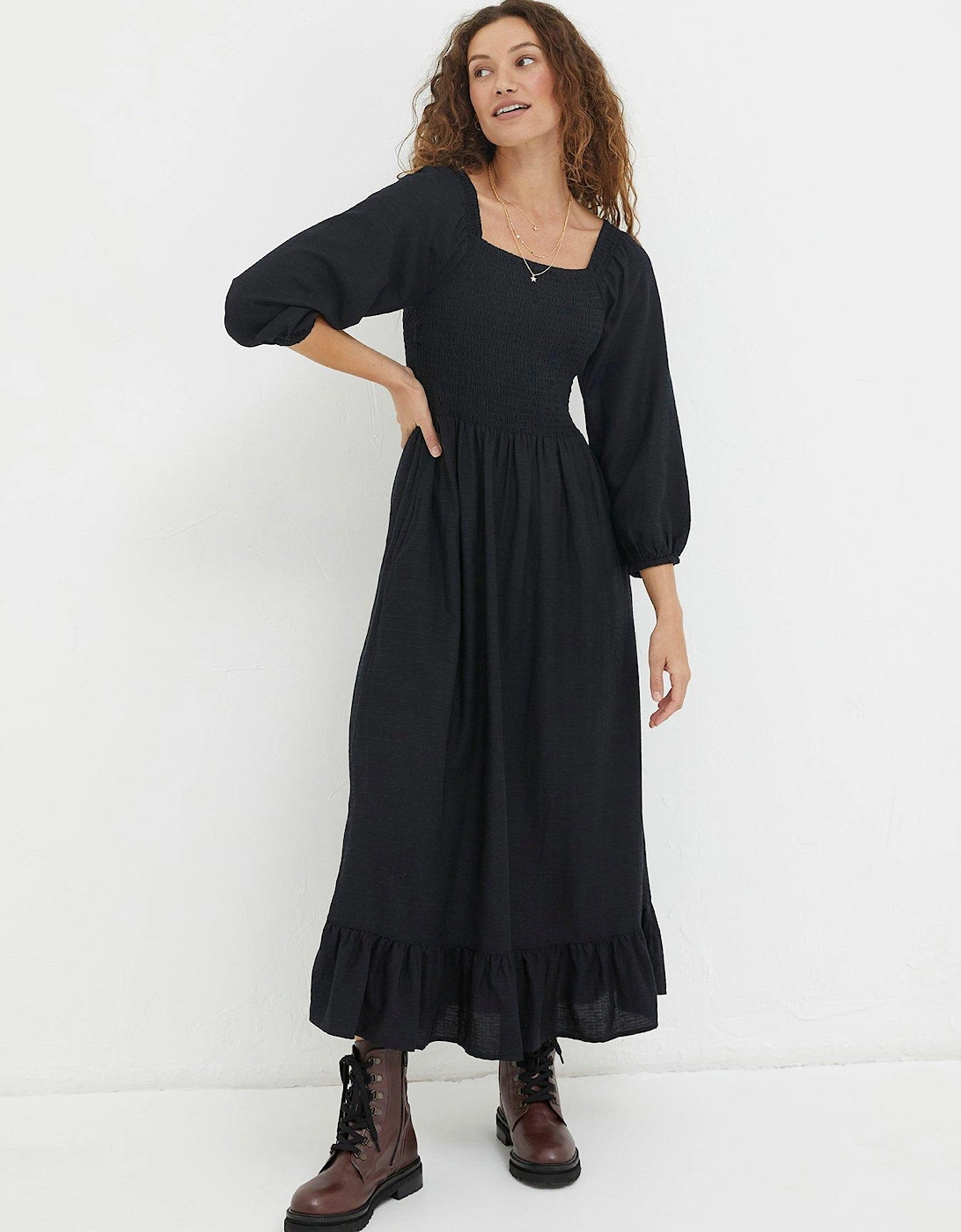 Adele Shirred Midi Dress  - Black, 5 of 4
