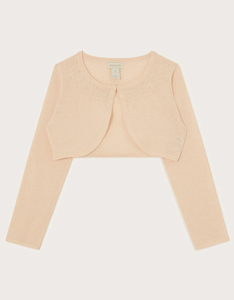 Girls Pearl Trim Cardigan - Pink