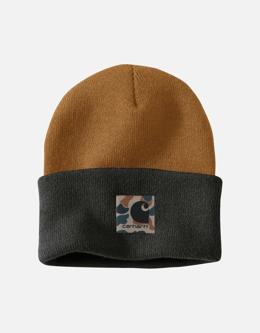 Carhartt Mens Knit Camo Patch Turnup Beanie Hat, 2 of 1