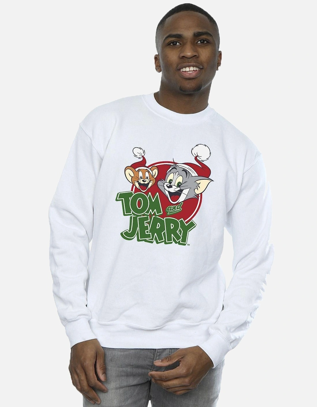 Tom And Jerry Mens Christmas Hat Logo Sweatshirt