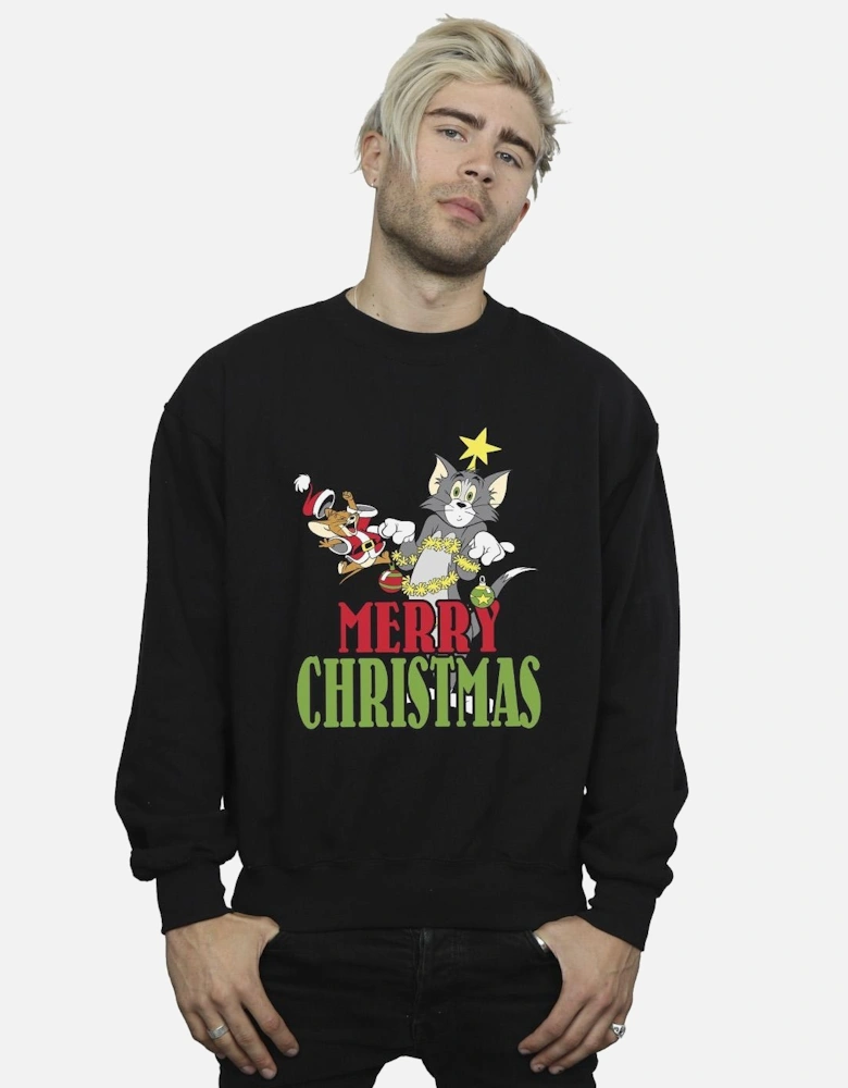 Tom And Jerry Mens Merry Christmas Baubles Sweatshirt