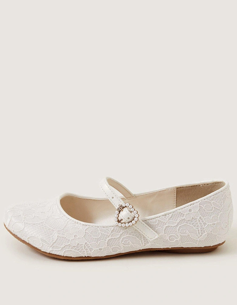 Girls Pretty Lacey Ballerina Shoes - Ivory