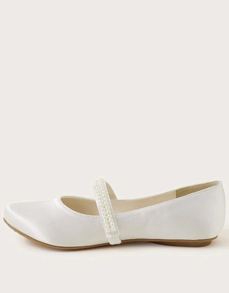 Girls Communion Pearl Strap Ballerina Shoes - White
