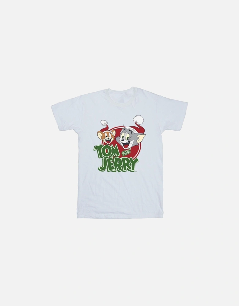 Tom And Jerry Mens Christmas Hat Logo T-Shirt