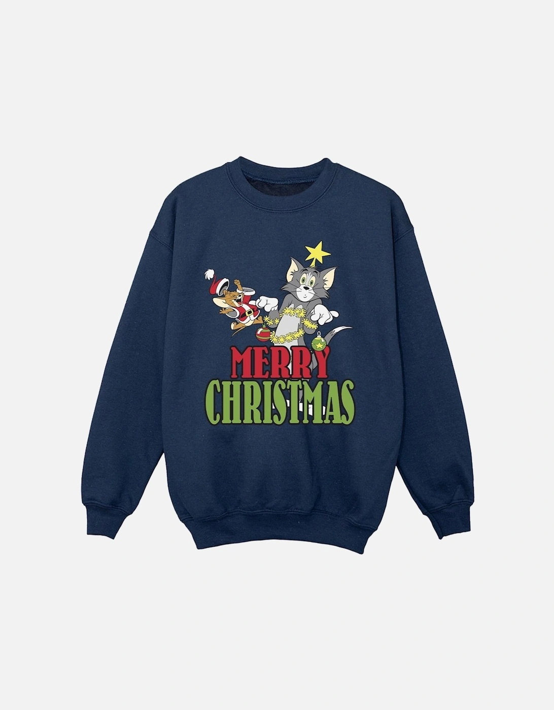Tom And Jerry Girls Merry Christmas Baubles Sweatshirt, 4 of 3