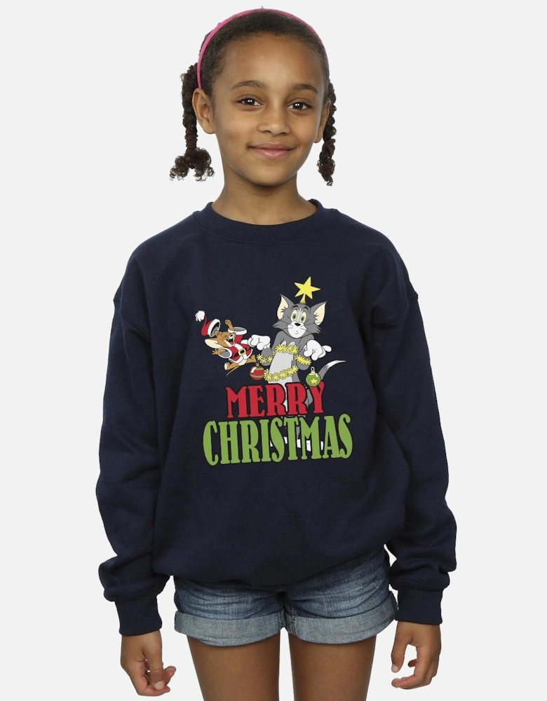 Tom And Jerry Girls Merry Christmas Baubles Sweatshirt