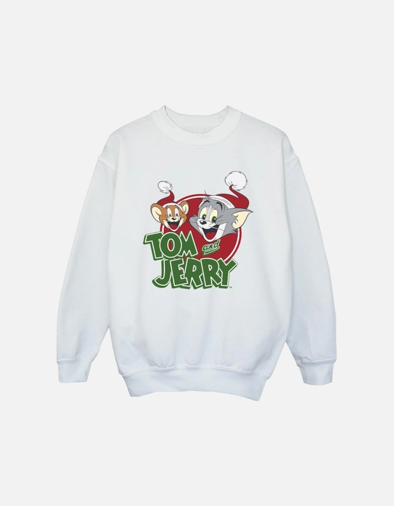 Tom And Jerry Girls Christmas Hat Logo Sweatshirt