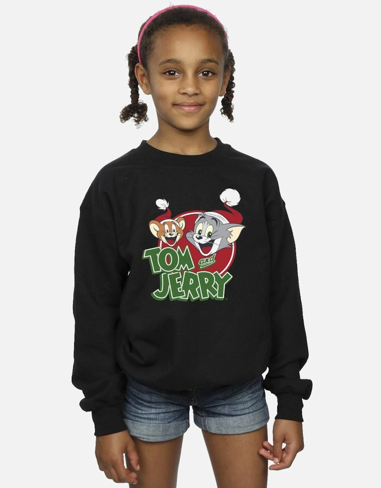 Tom And Jerry Girls Christmas Hat Logo Sweatshirt