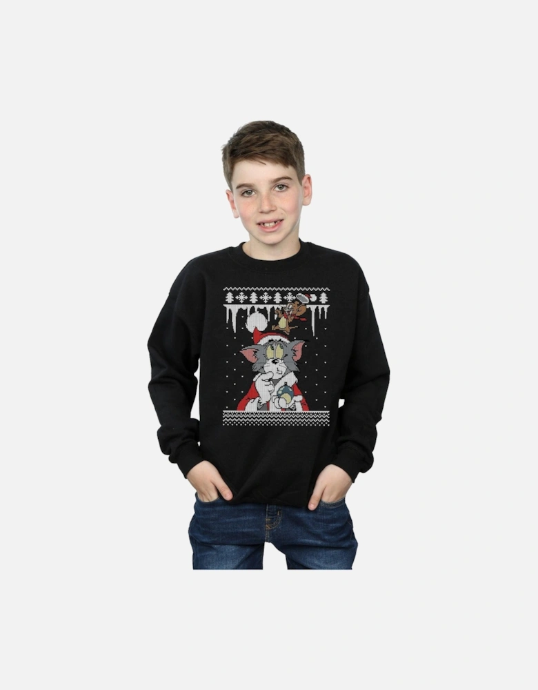 Tom And Jerry Boys Christmas Fair Isle Sweatshirt