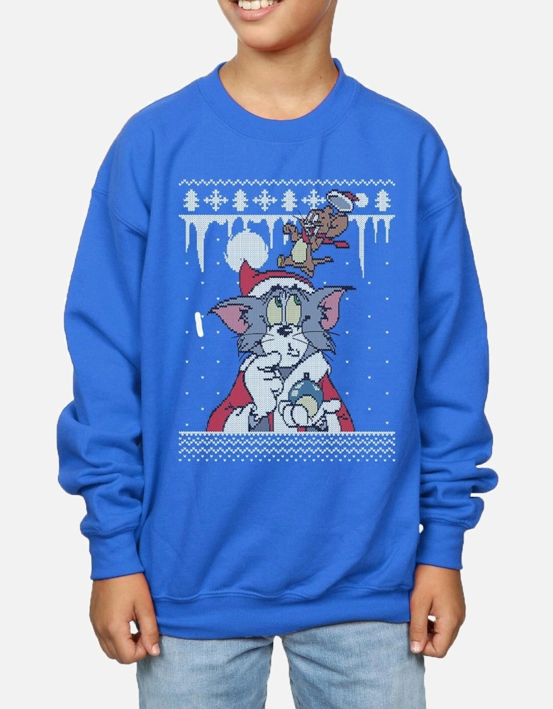 Tom And Jerry Boys Christmas Fair Isle Sweatshirt