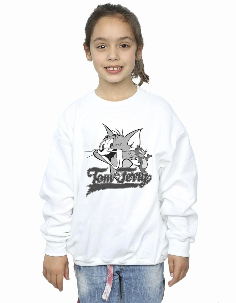 Tom And Jerry Girls Greyscale Square Sweatshirt