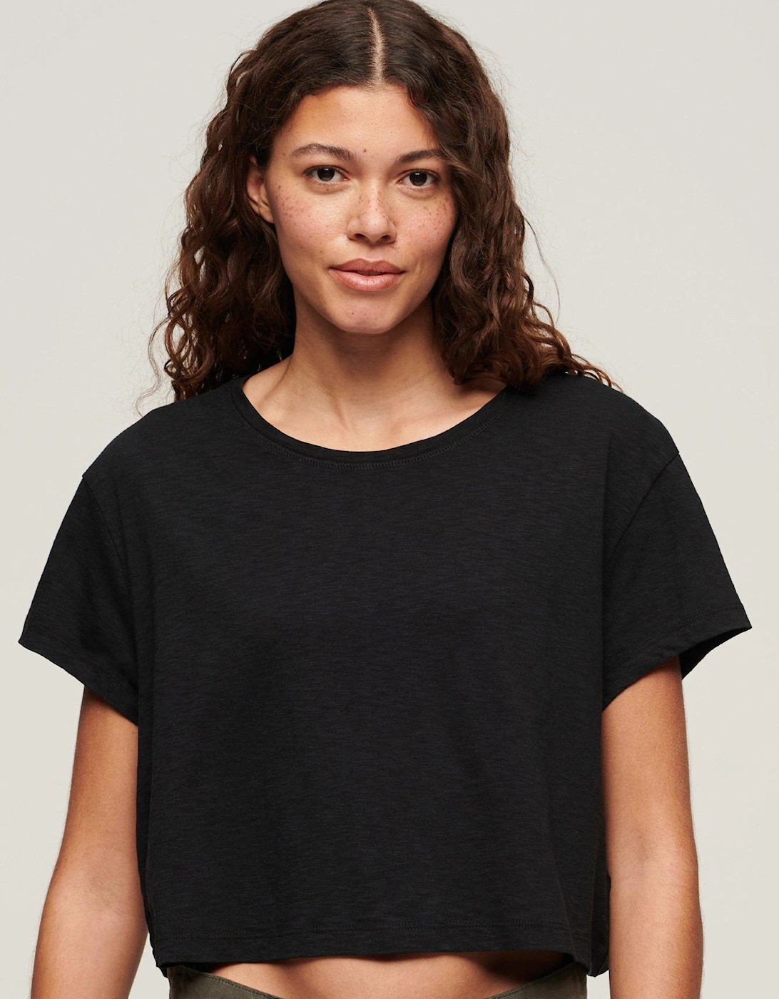 Slouchy Cropped T-Shirt - Black, 2 of 1