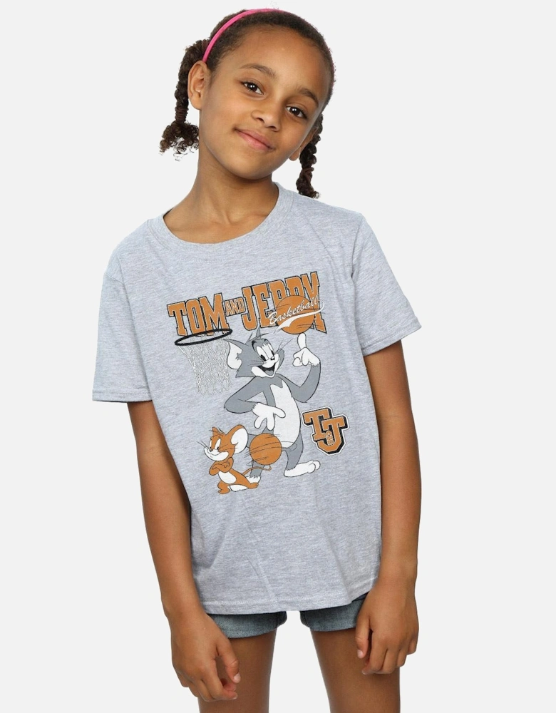 Tom And Jerry Girls Spinning Basketball Cotton T-Shirt