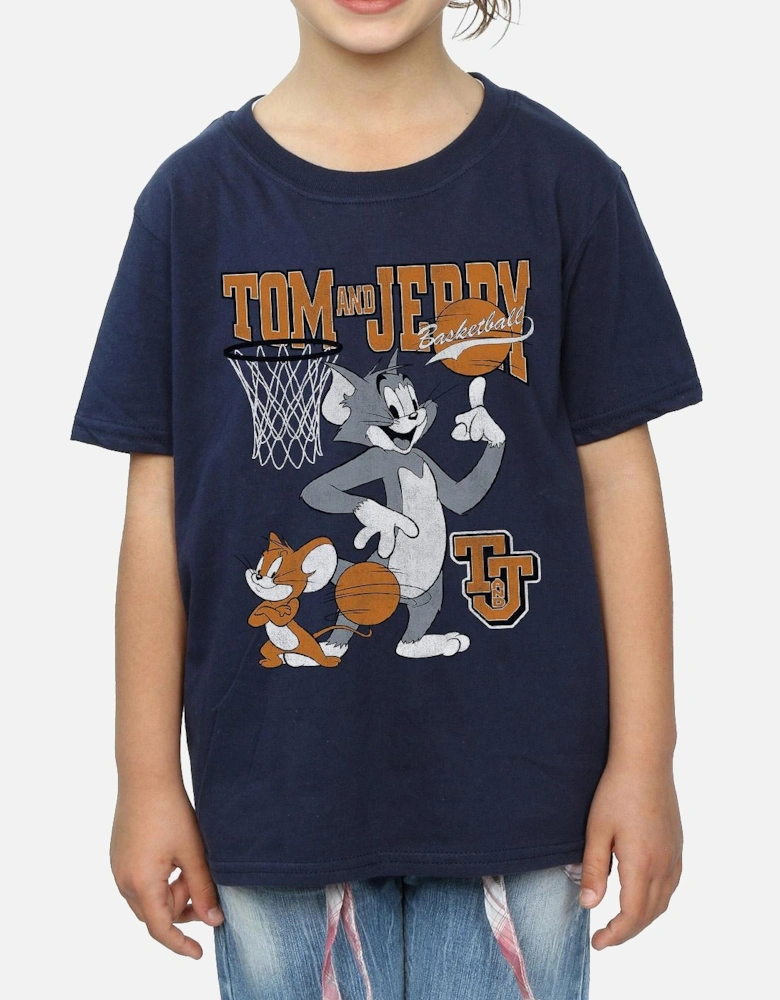 Tom And Jerry Girls Spinning Basketball Cotton T-Shirt