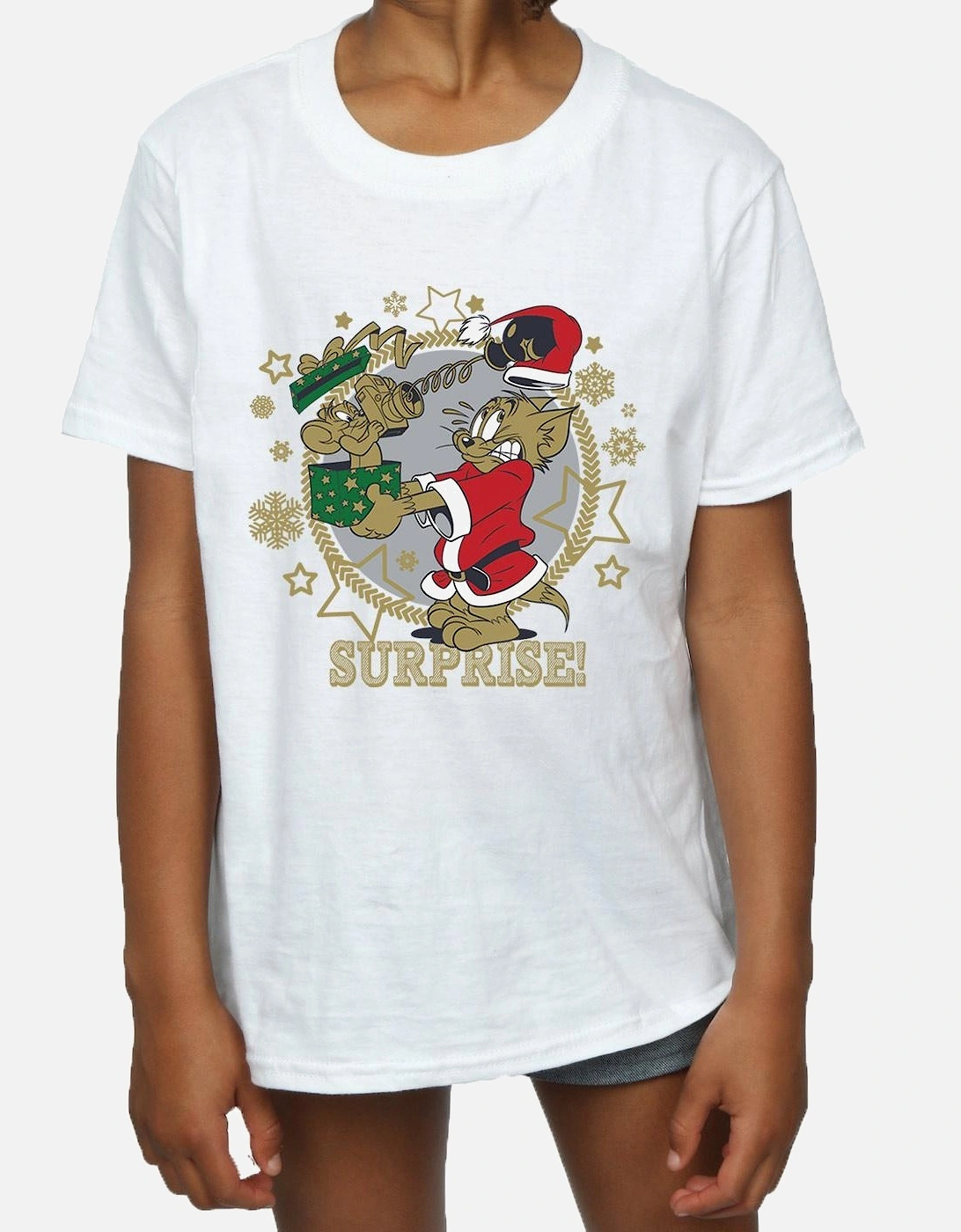 Tom And Jerry Girls Christmas Surprise Cotton T-Shirt