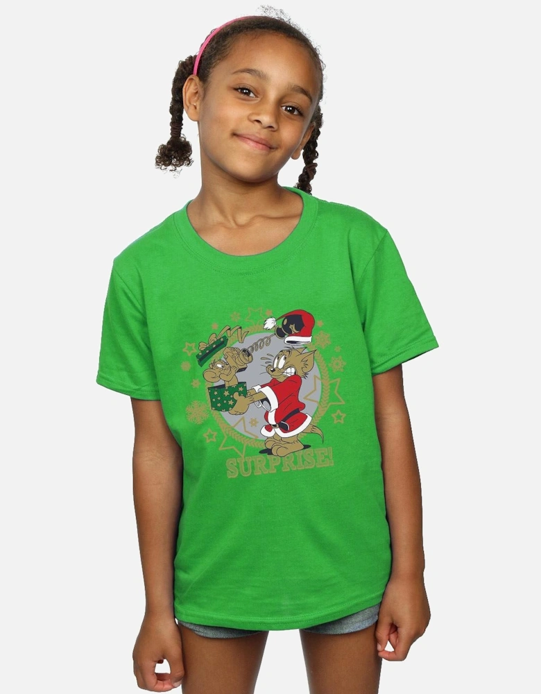 Tom And Jerry Girls Christmas Surprise Cotton T-Shirt
