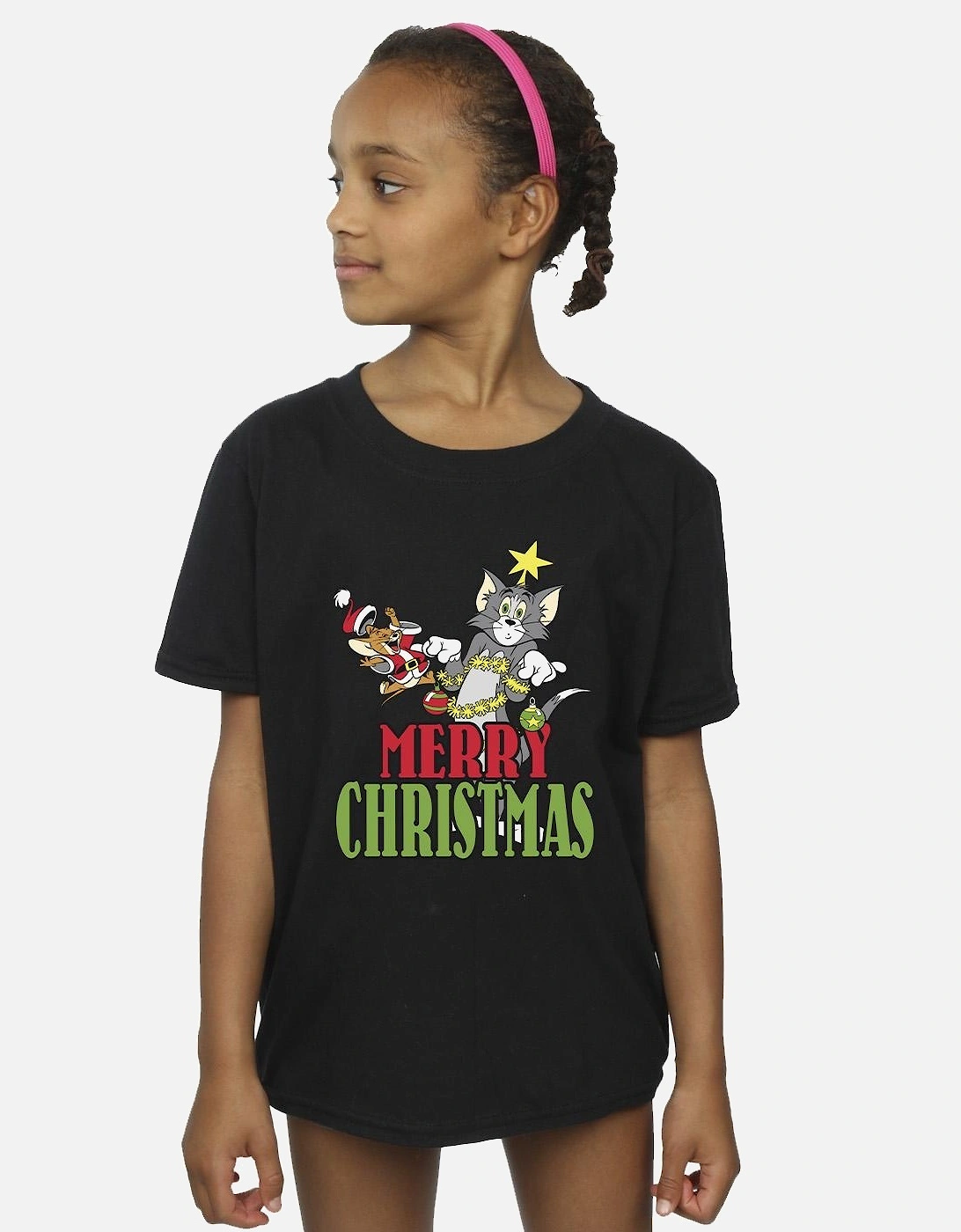 Tom And Jerry Girls Merry Christmas Baubles Cotton T-Shirt