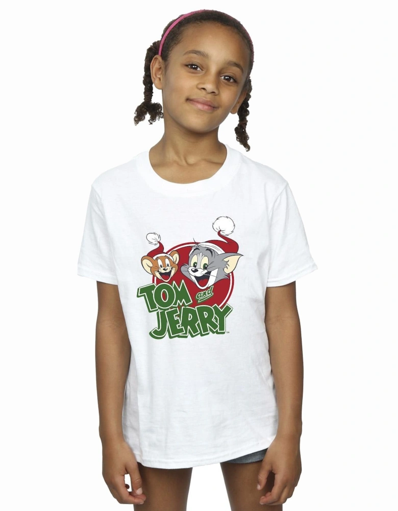 Tom And Jerry Girls Christmas Hat Logo Cotton T-Shirt