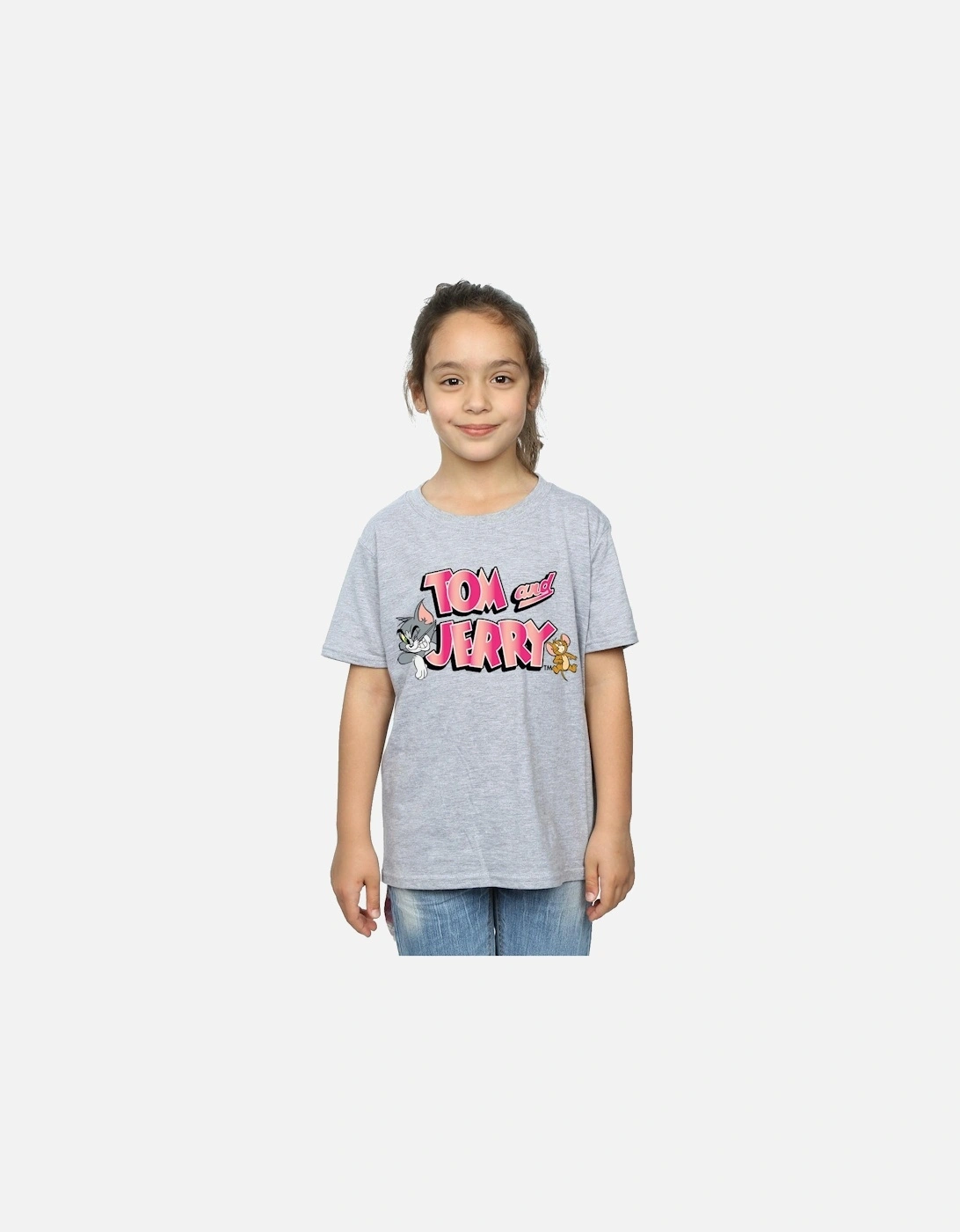 Tom And Jerry Girls Gradient Logo Cotton T-Shirt