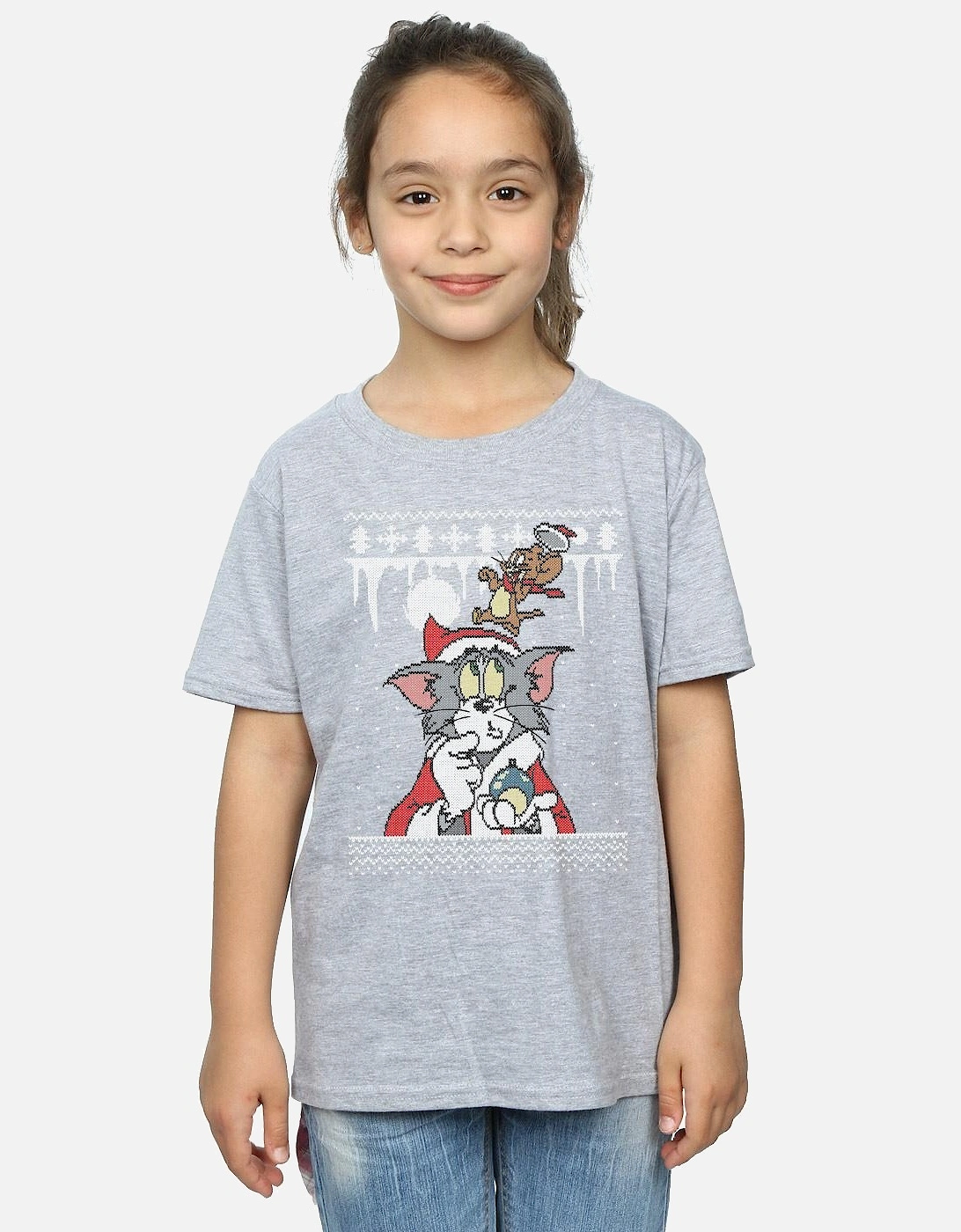 Tom And Jerry Girls Christmas Fair Isle Cotton T-Shirt