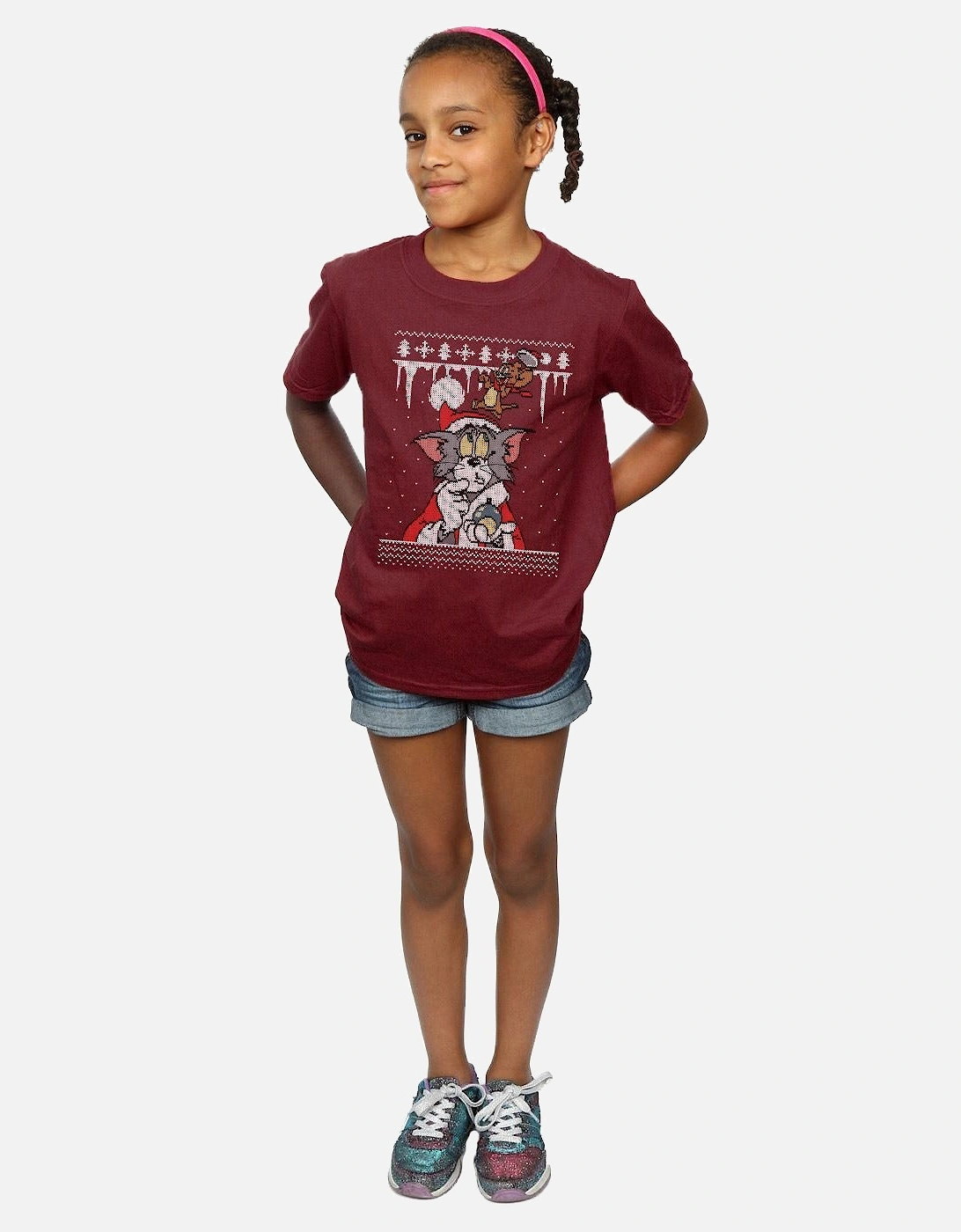 Tom And Jerry Girls Christmas Fair Isle Cotton T-Shirt