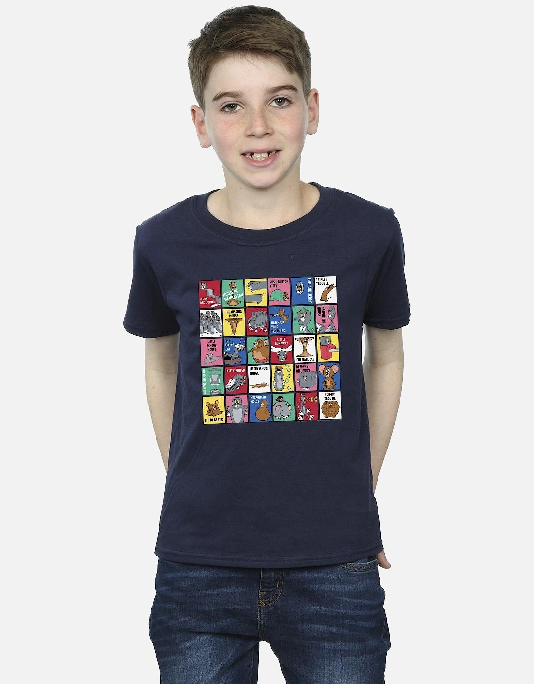 Tom And Jerry Boys Grid Squares T-Shirt