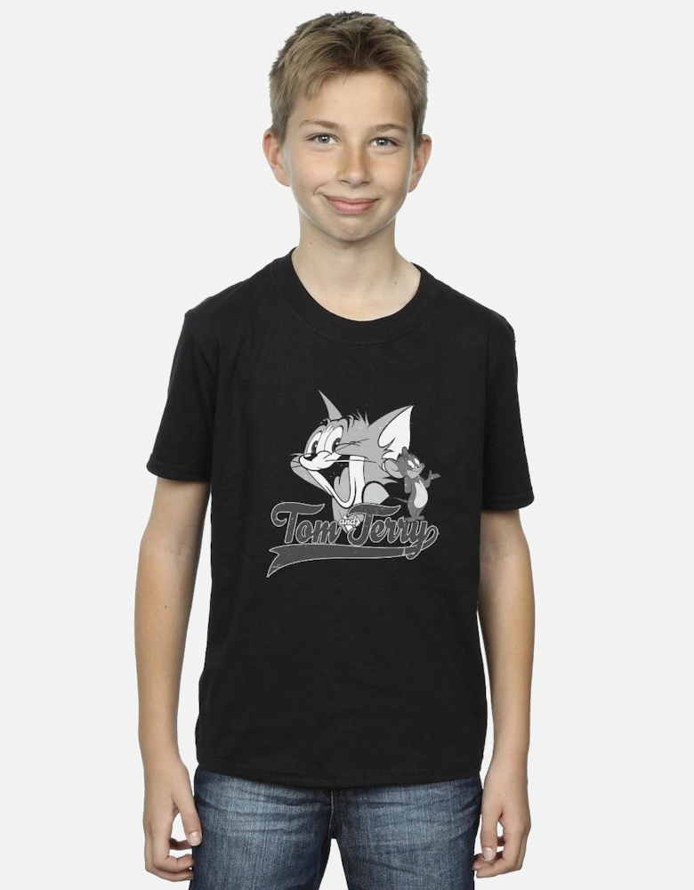 Tom And Jerry Boys Greyscale Square T-Shirt