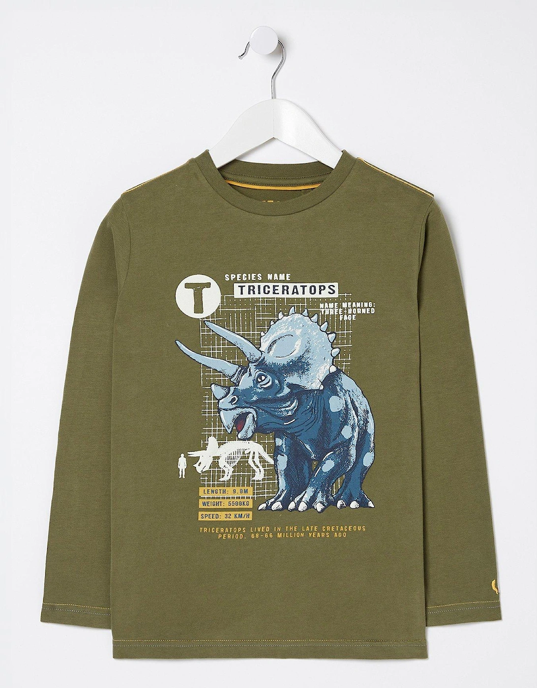 Boys Triceratops Graphic Long Sleeve T Shirt - Khaki Green, 3 of 2
