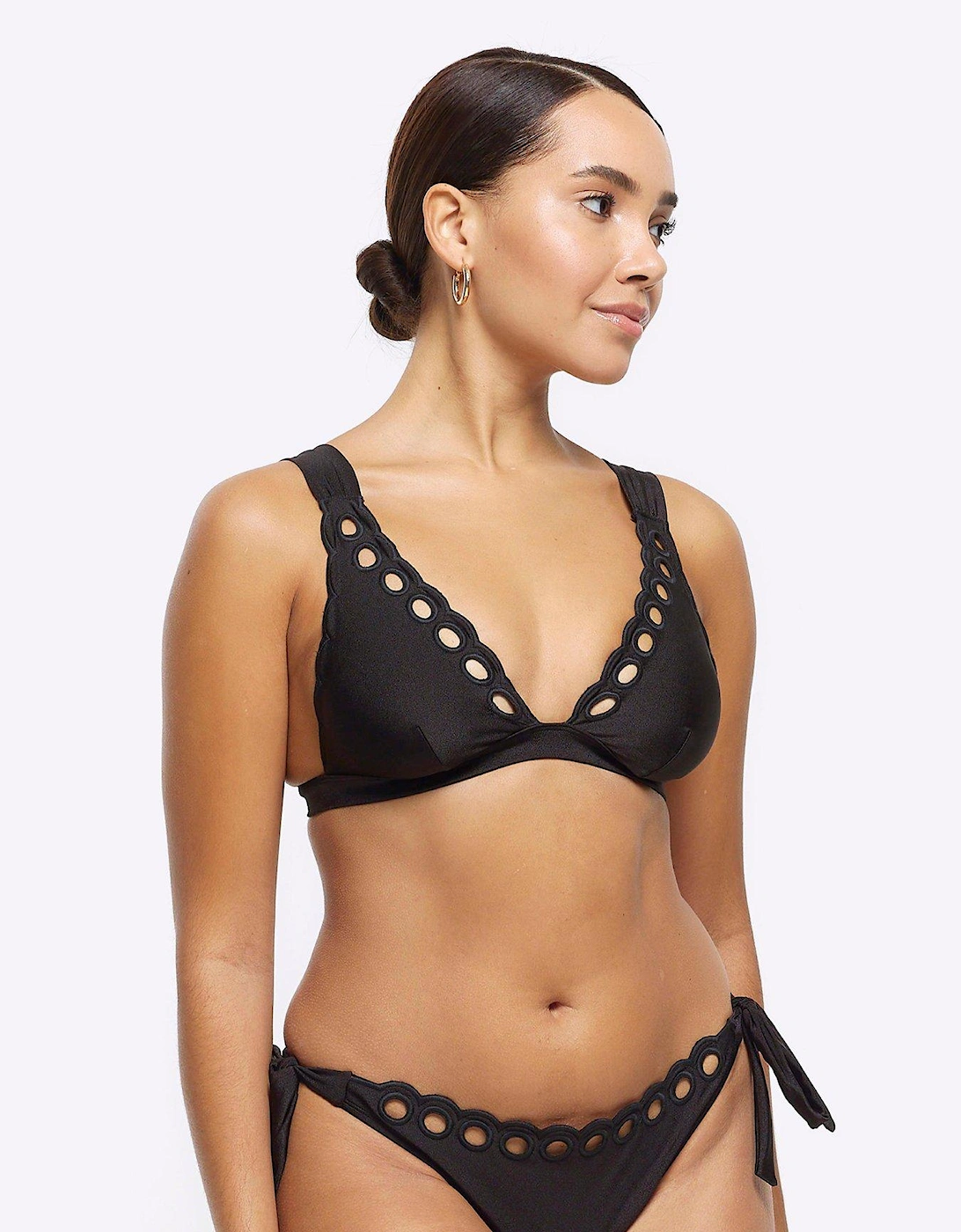 Scallop Detail Bikini Top - Black, 6 of 5