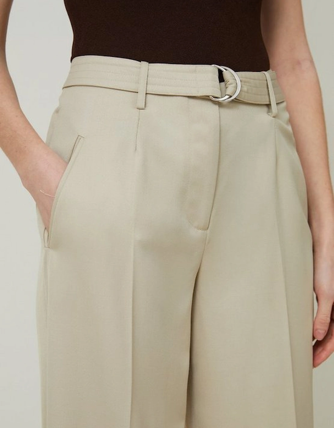 Tailored Wool Blend Straight Leg Trousers