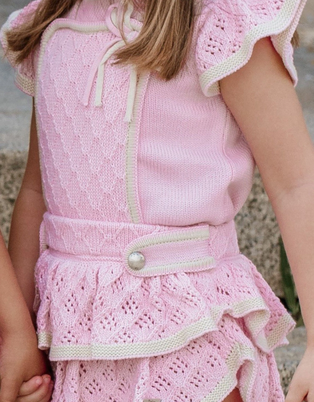 Pink Cream Knit Romper Set