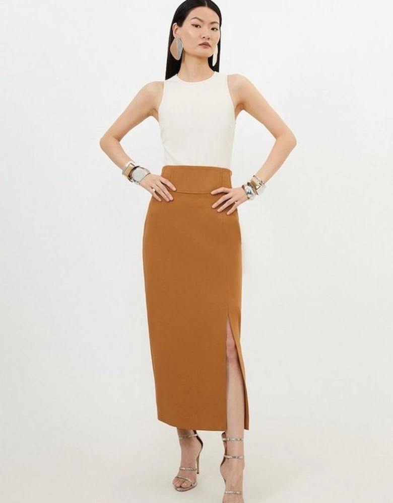 Compact Stretch Side Split Tailored Midi Pencil Skirt
