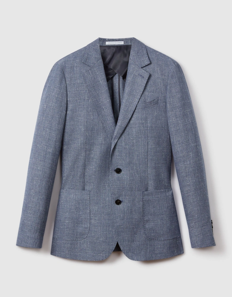 Slim Fit Single Breasted Wool Blend Blazer