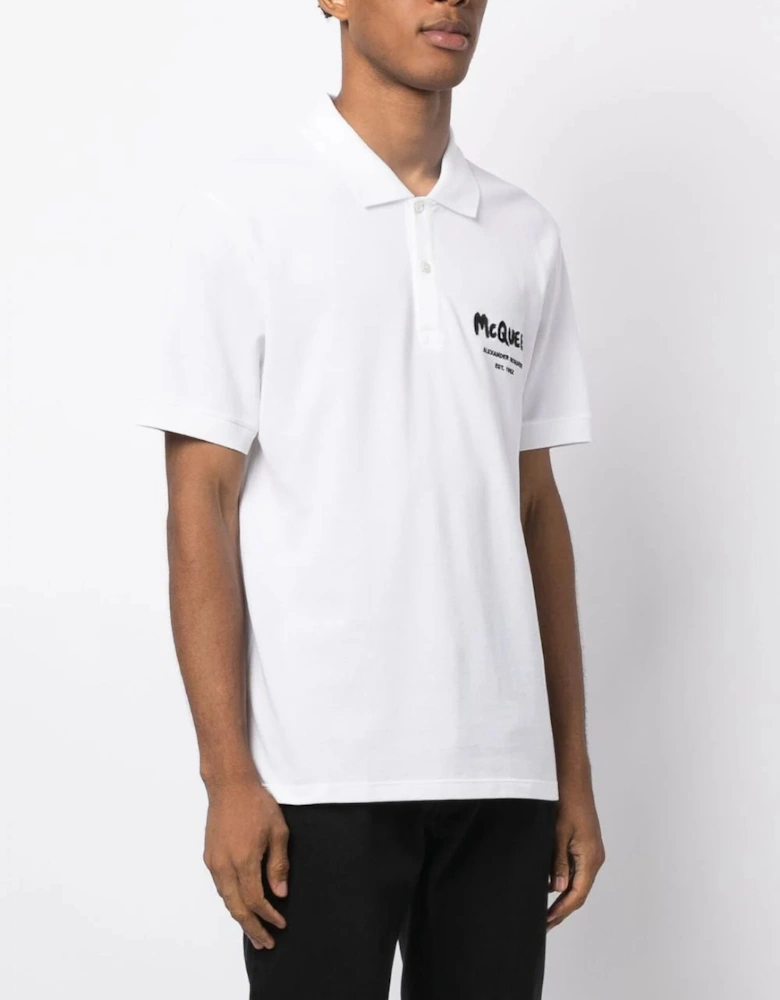 Graffiti Embroidered Logo Polo Shirt in White