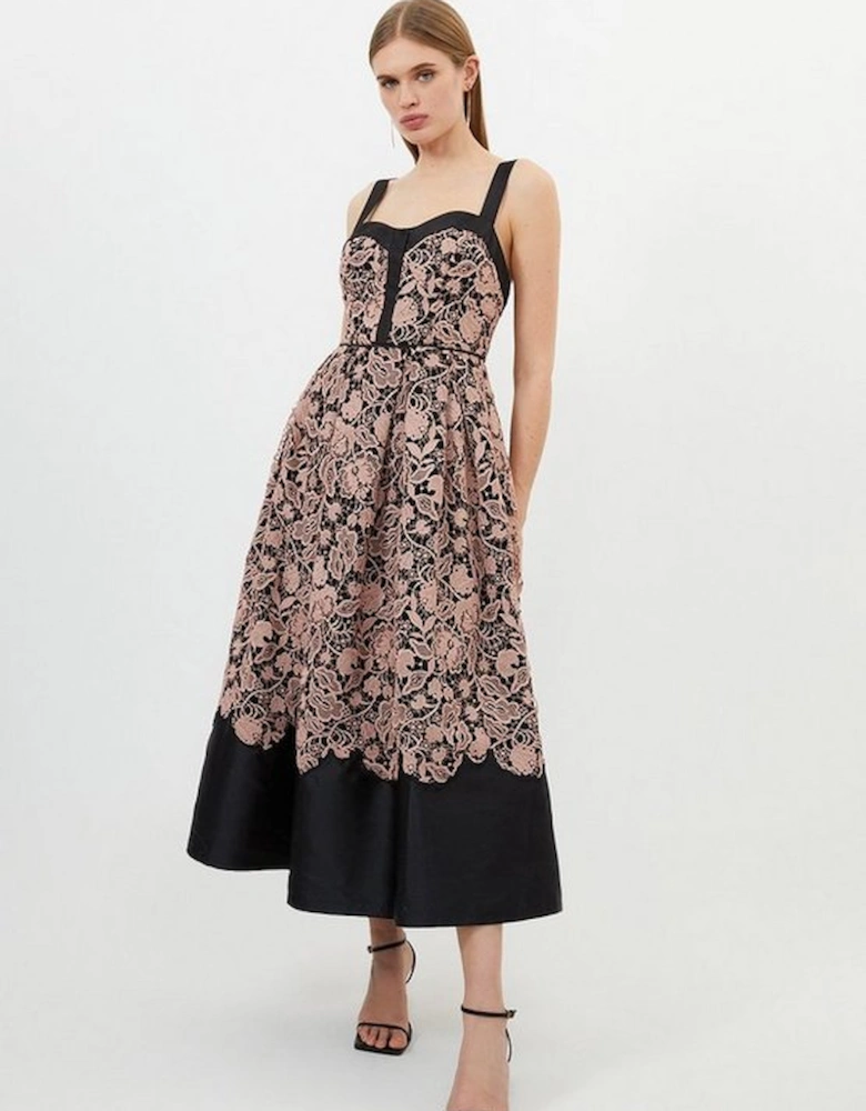 Petite Lace Prom Woven Midi Dress