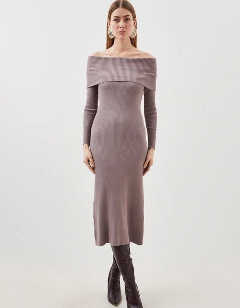 Tall Viscose Blend Bardot Knit Midi Dress