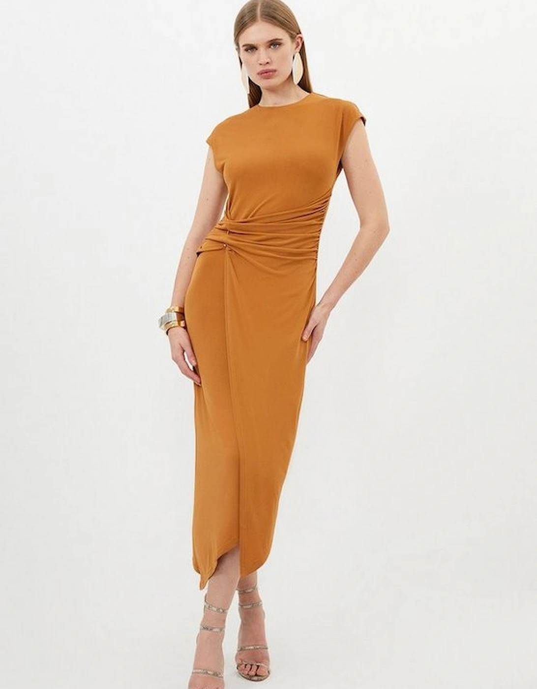 Ruched Waist Jersey Crepe Midi Dress, 5 of 4
