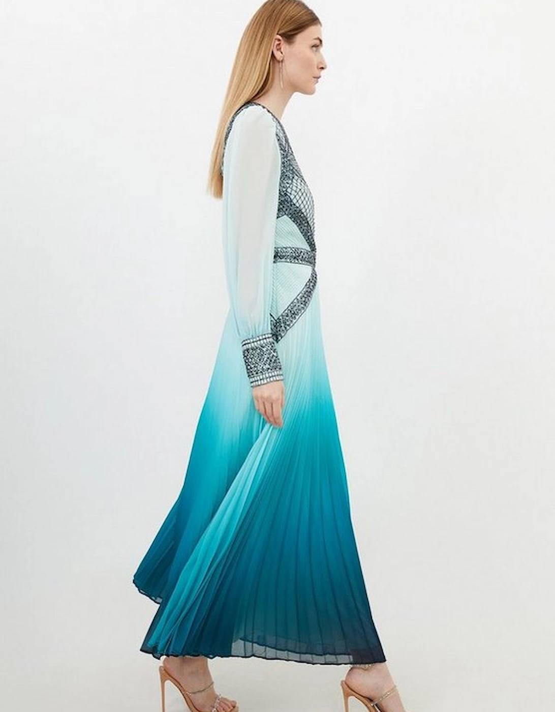 Ombre Embroidery Woven Maxi Dress