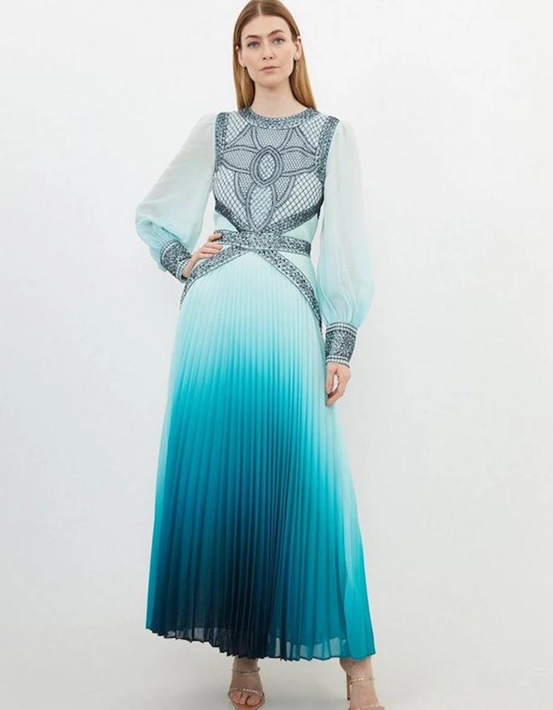 Ombre Embroidery Woven Maxi Dress