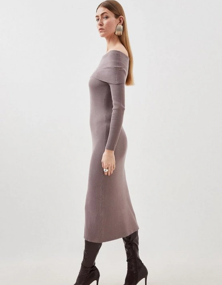 Viscose Blend Bardot Knit Midi Dress