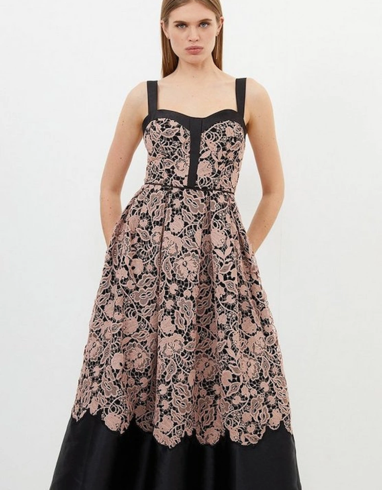 Petite Lace Prom Woven Midi Dress
