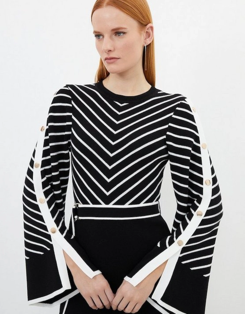 Cotton Blend Striped Knit Midi Dress