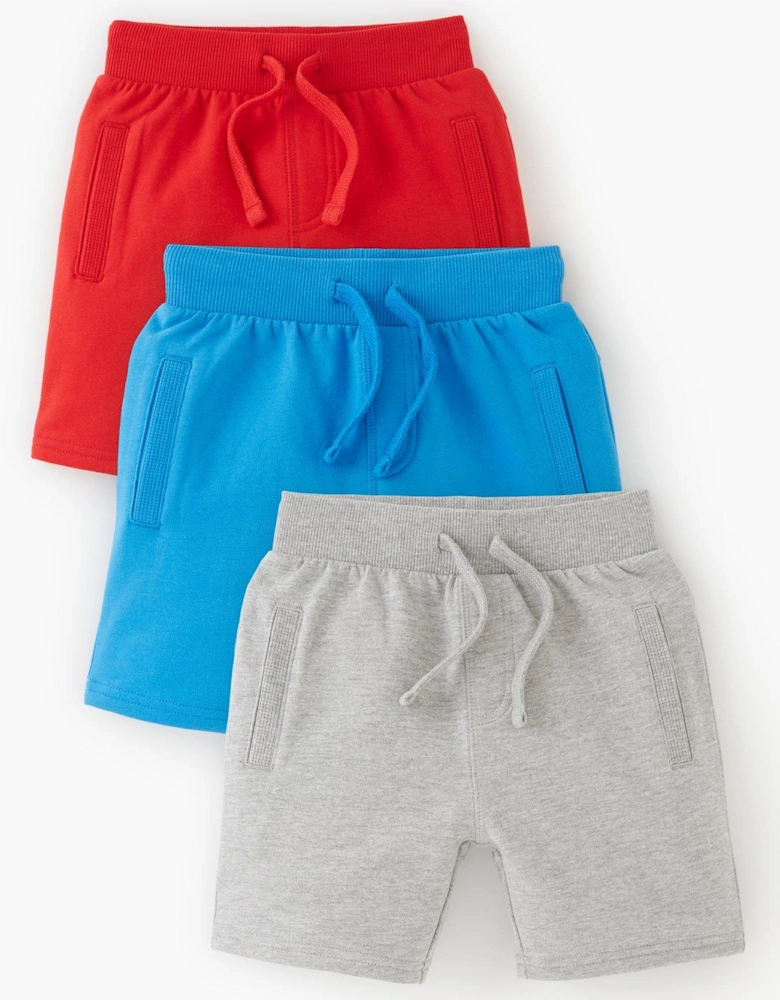 Boys Cotton Rich Essentials 3 Pack Shorts - Blue/Red/Grey