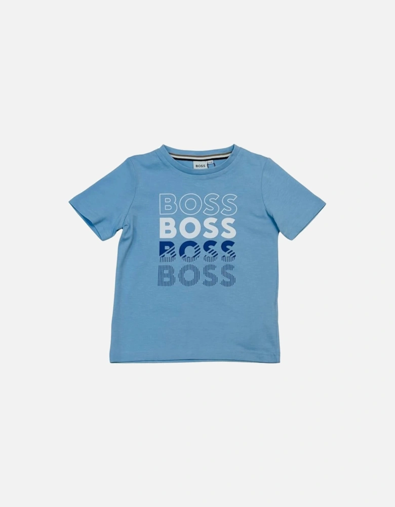 Boys Pale Blue Repeat Logo T Shirt