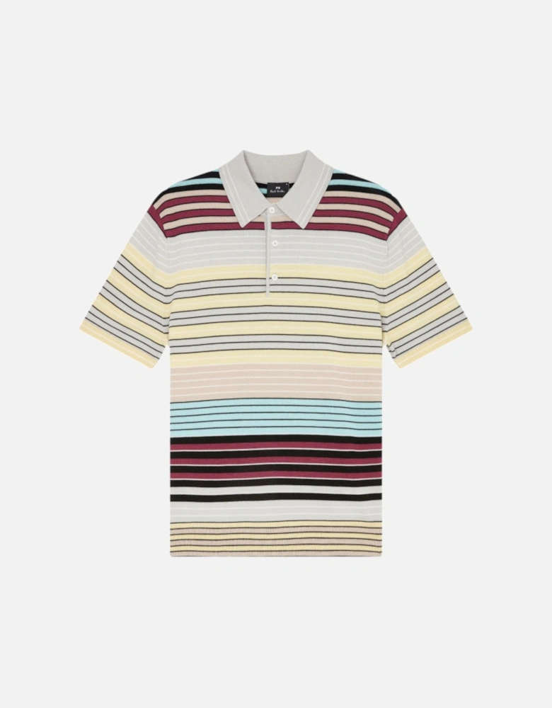 PS SS Striped Knitted Polo 70 GREY