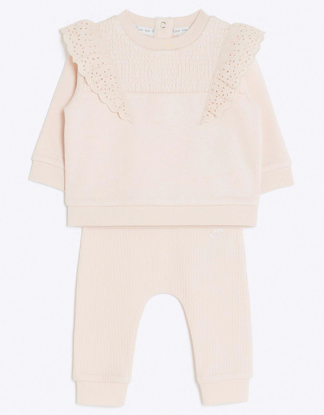 Baby Girls Broderie Sweatshirt Set - Pink, 5 of 4
